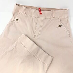Spanx Women's Medium Blush Pink Stretch Twill Wide Leg Cropped Pants High Rise